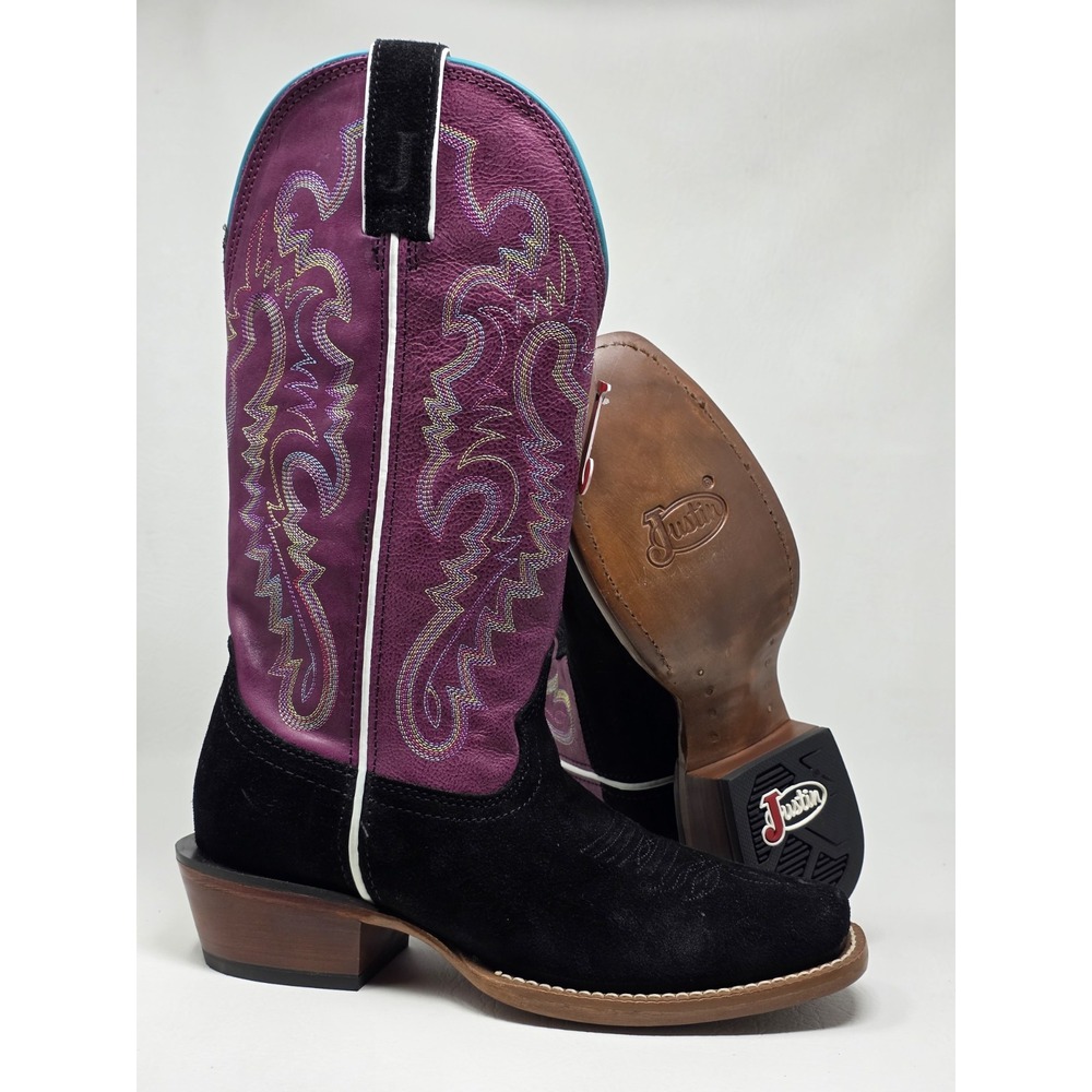 Justin Size 8B Womens Western Cowboy Boots Burgundy Black FN4122 New